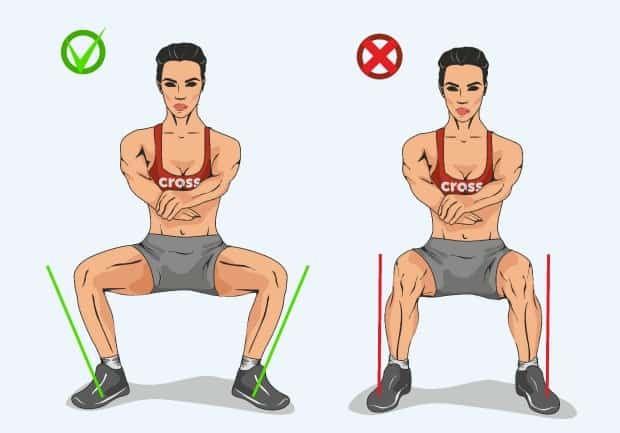 Правильное положение коленей в воздушных приседаниях
