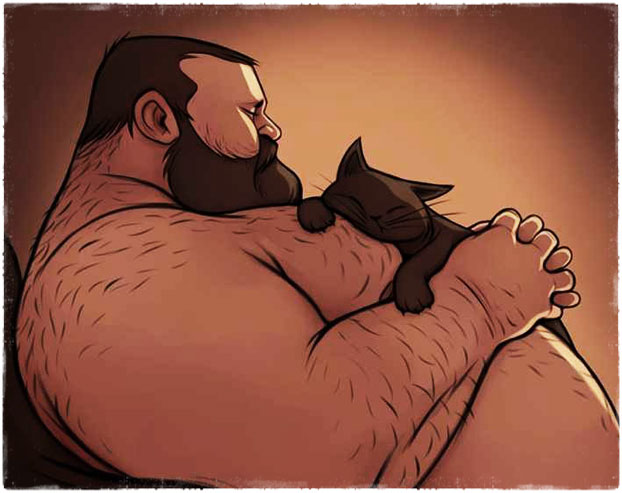Жирный мужик с котом