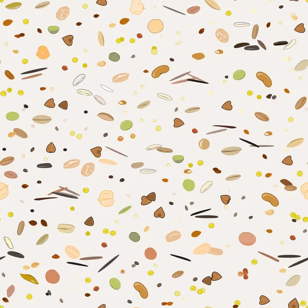 Seamless pattern with grains and cereals. Wheat, barley, oats, rye, buckwheat, amaranth, rice, millet, sorghum, quinoa, chia seeds, oatmeal, legumes. Vector Vector Graphics