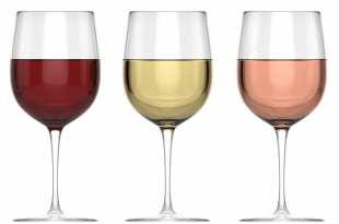 glass each of red, white and rose wine